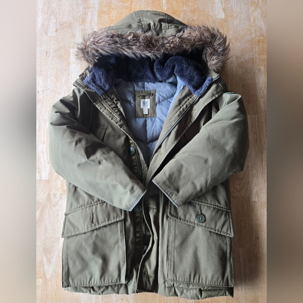 GAP Kids Olive Green Parka with Faux Fur Hood